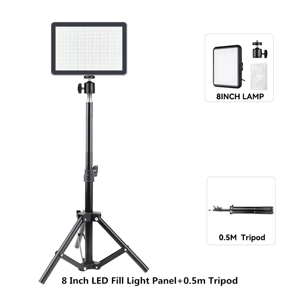 8/12 Inch LED Photography Video Panel Light 12W 15W 1700lm CRI 85+ 2800-7000K 5V USB-C Tripod