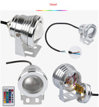 10W IP67 LED Underwater Pool Spotlight RGB White Warm White AC 85-265V DC 12V 60°/120°