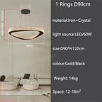 Modern Crystal LED Chandelier Stainless Steel Polished Cord Pendant Remote Control Dimmable AC 90-265V Villa Living Room Staircase