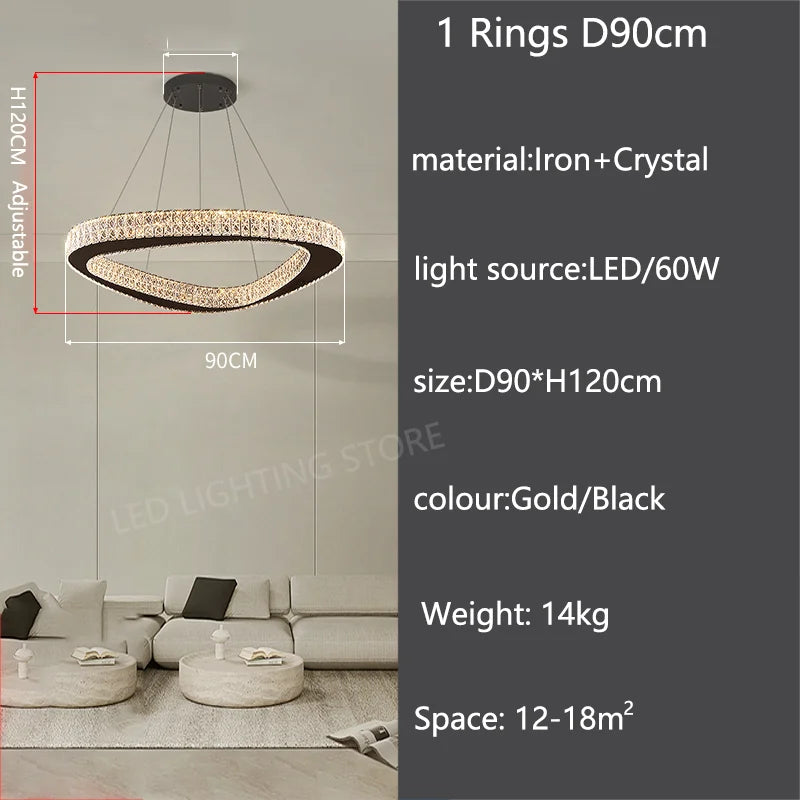Modern Crystal LED Chandelier Stainless Steel Polished Cord Pendant Remote Control Dimmable AC 90-265V Villa Living Room Staircase