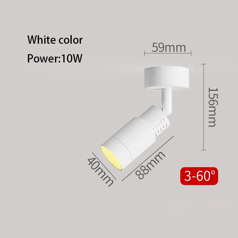 3°-60° Zoom LED Surface Mounted Spotlight Adjustable Beam Aluminum AC 90-260V 3-5m²