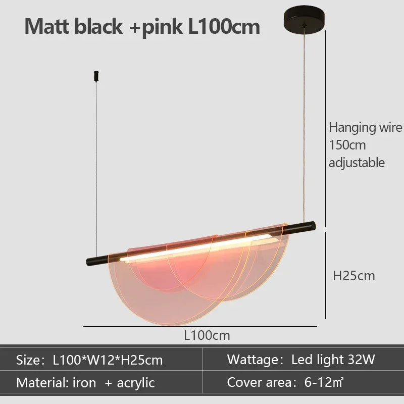 Nordic Minimalist Linear LED Chandelier Iron Acrylic Semi Flush Mount Touch Switch 3 Color Temperatures AC 90-260V Dining Room Bar