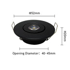 10-Pack 1W 3W Mini LED Recessed Spotlight 45° CRI 80+ IP52 D52mm AC 85-265V White Black Silver