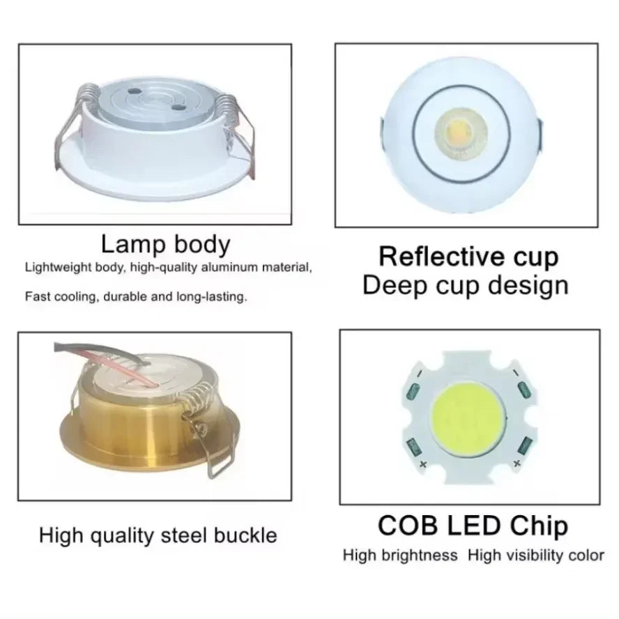 Mini COB LED Recessed Downlight DC 12V 3W 52mm Adjustable Drive Free IP44 Full Aluminum