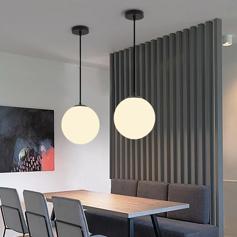 Frosted Acrylic Ball Pendant Light Milky White E27 8-35cm 100cm Cord AC 110-240V Scandinavian