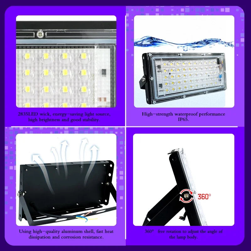 LED Flood Light 50W 100W SMD2835 CRI 85+ 180° IP65 AC 110-240V Warm Cool White