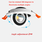Dimmable 360-Degree Rotating COB LED Recessed Downlight 7W 9W 12W 15W 20W 24W 85-265V