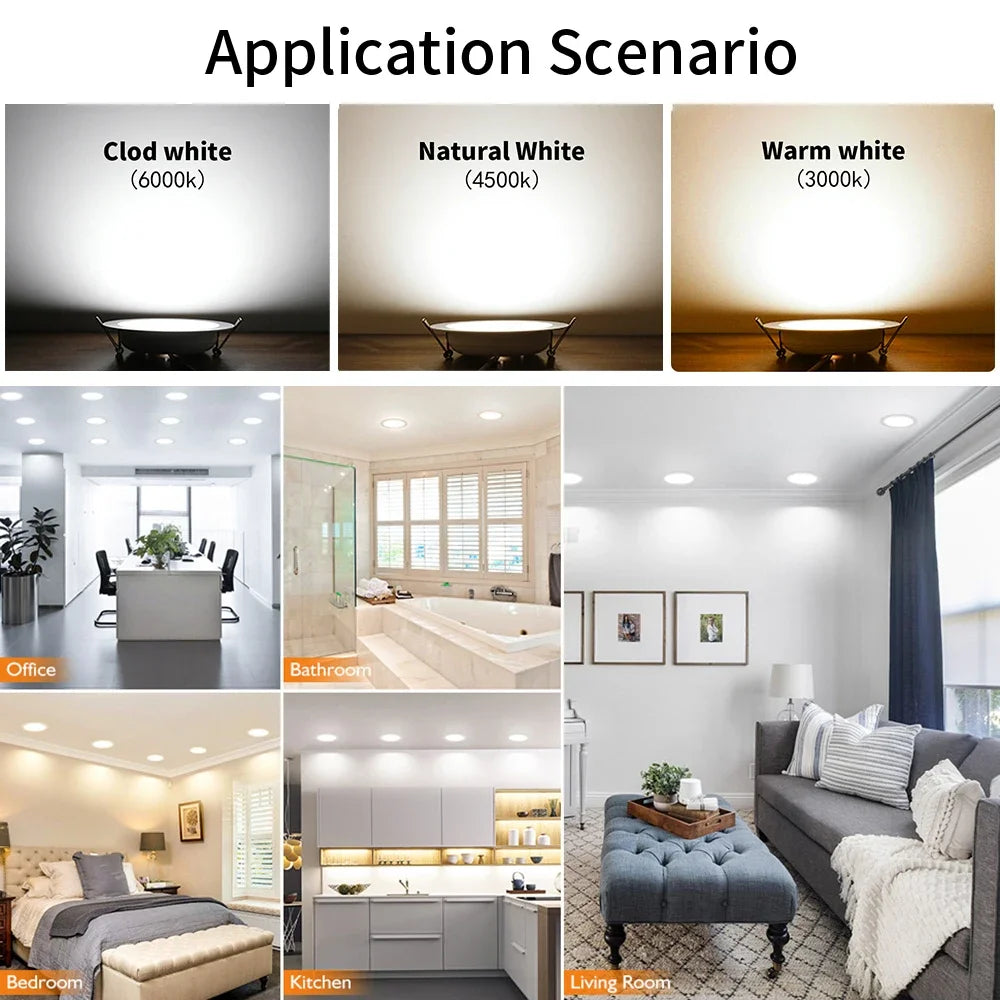 LED Recessed Downlight 5W 9W 12W 15W Aluminum CRI 80 Single Color or 3 Color Switching AC 110V or 220V 6 Pack or 12 Pack Round Ceiling Spot