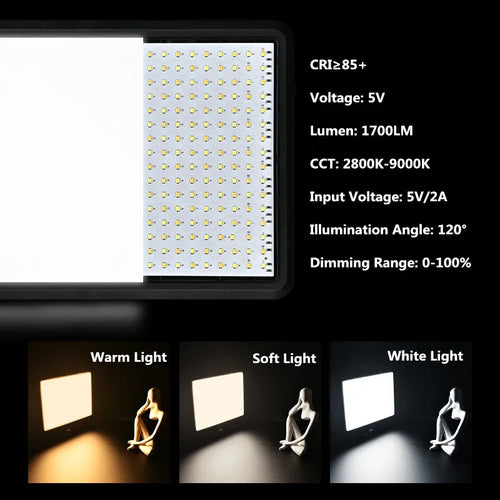 8/12 Inch LED Photography Video Panel Light 12W 15W 1700lm CRI 85+ 2800-7000K 5V USB-C Tripod