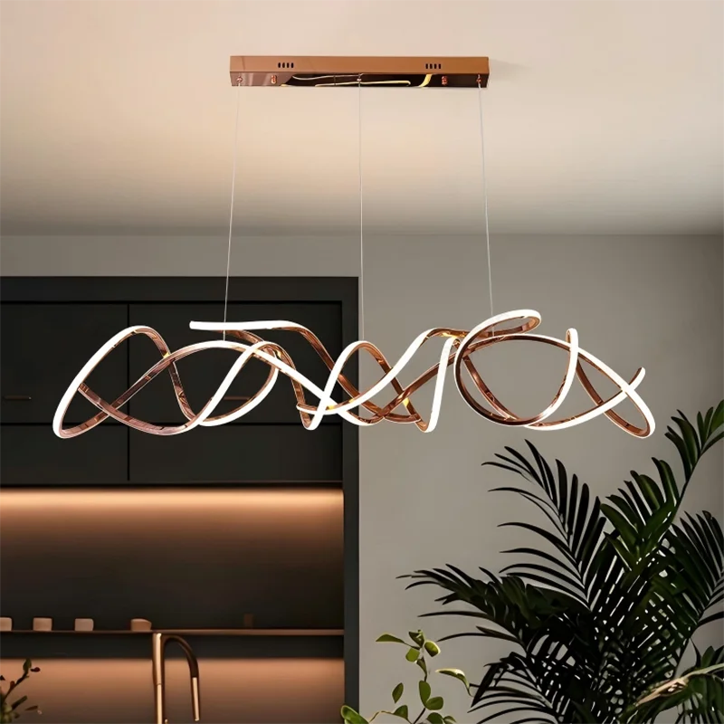 Modern Linear Alloy Acrylic Pendant Chandelier 130-200cm 80-150W Dimmable Remote AC 90-265V