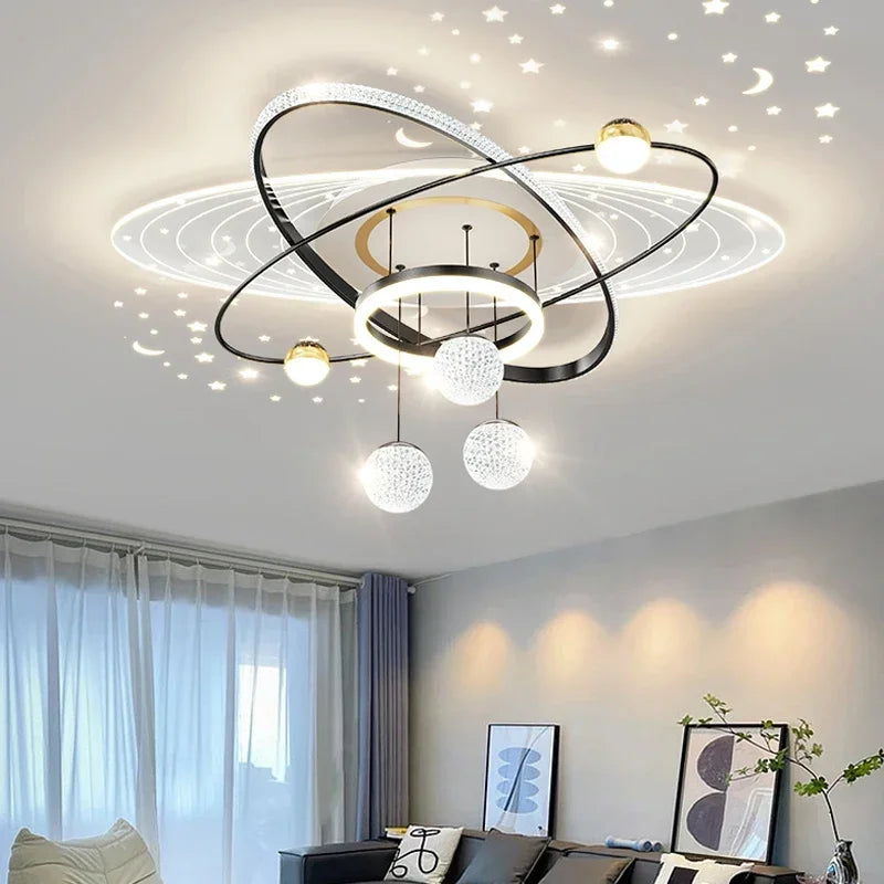 Modern Oval LED Pendant Chandelier Iron Acrylic Black Gold White Dimmable Remote AC 85-265V