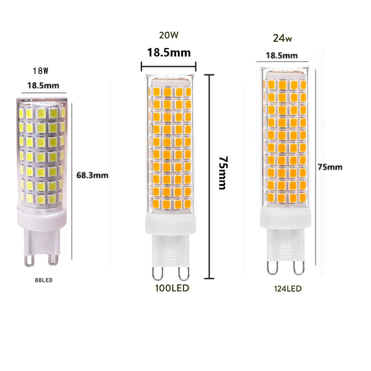 10-Pack G9 Ceramic LED Corn Bulb 7W-24W SMD2835 500-1500lm CRI 80+ 360° AC 110-220V