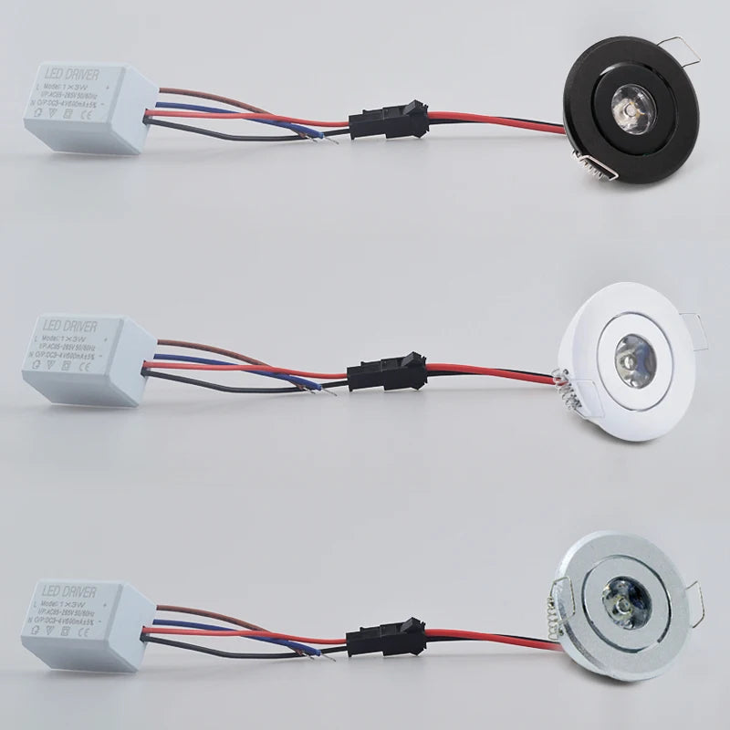 10-Pack 1W 3W Mini LED Recessed Spotlight 45° CRI 80+ IP52 D52mm AC 85-265V White Black Silver