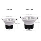 Dimmable COB LED Recessed Downlight 3W 5W 7W 10W 12W Aluminum 60 Degree AC 110-220V Warm White Neutral White Cool White White Silver Black