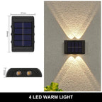 Solar Outdoor Wall Lamp IP65 Up Down 4LED 6LED 8LED Warm White 10H+ ABS Borosilicate Glass