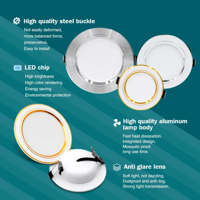 LED Recessed Downlight 5W 9W 12W 15W 18W Epistar 120 Degree CRI 85 AC 110V 220V or DC 12V 24V White Silver Gold 10 Pack Indoor Ceiling Spot