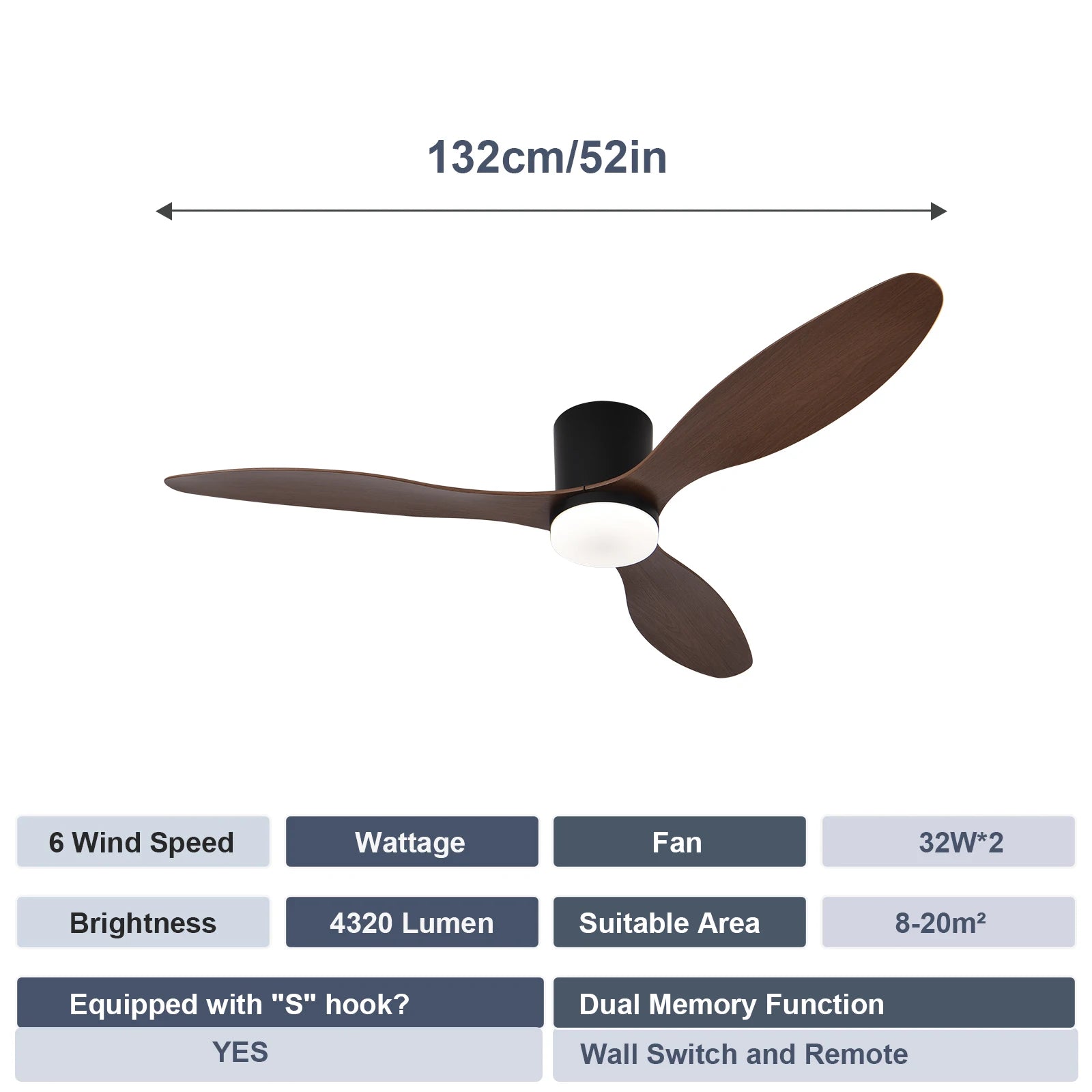 52-Inch Low Profile LED Ceiling Fan Remote Dimmable AC 120-240V Indoor Covered Outdoor