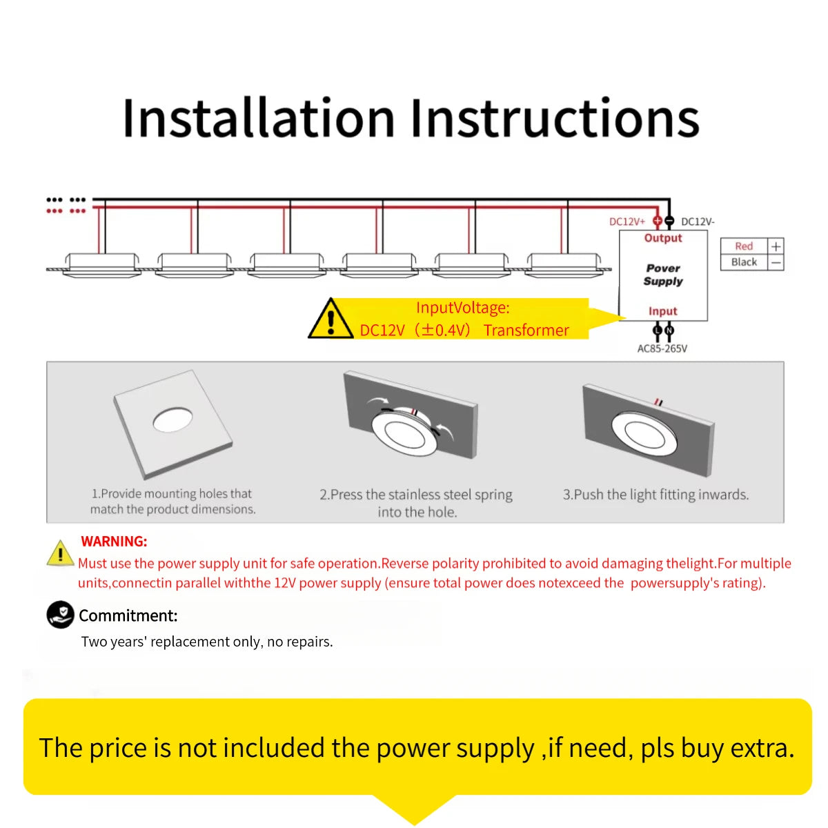 3W Mini LED Recessed Spotlight D68mm 55mm Cutout 120° CRI 80 IP52 DC 12-24V Aluminum