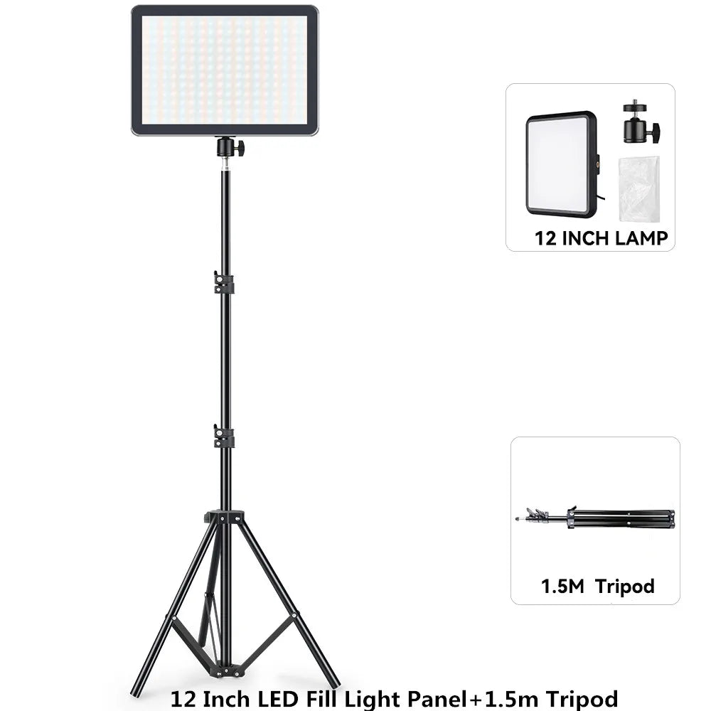 8/12 Inch LED Photography Video Panel Light 12W 15W 1700lm CRI 85+ 2800-7000K 5V USB-C Tripod