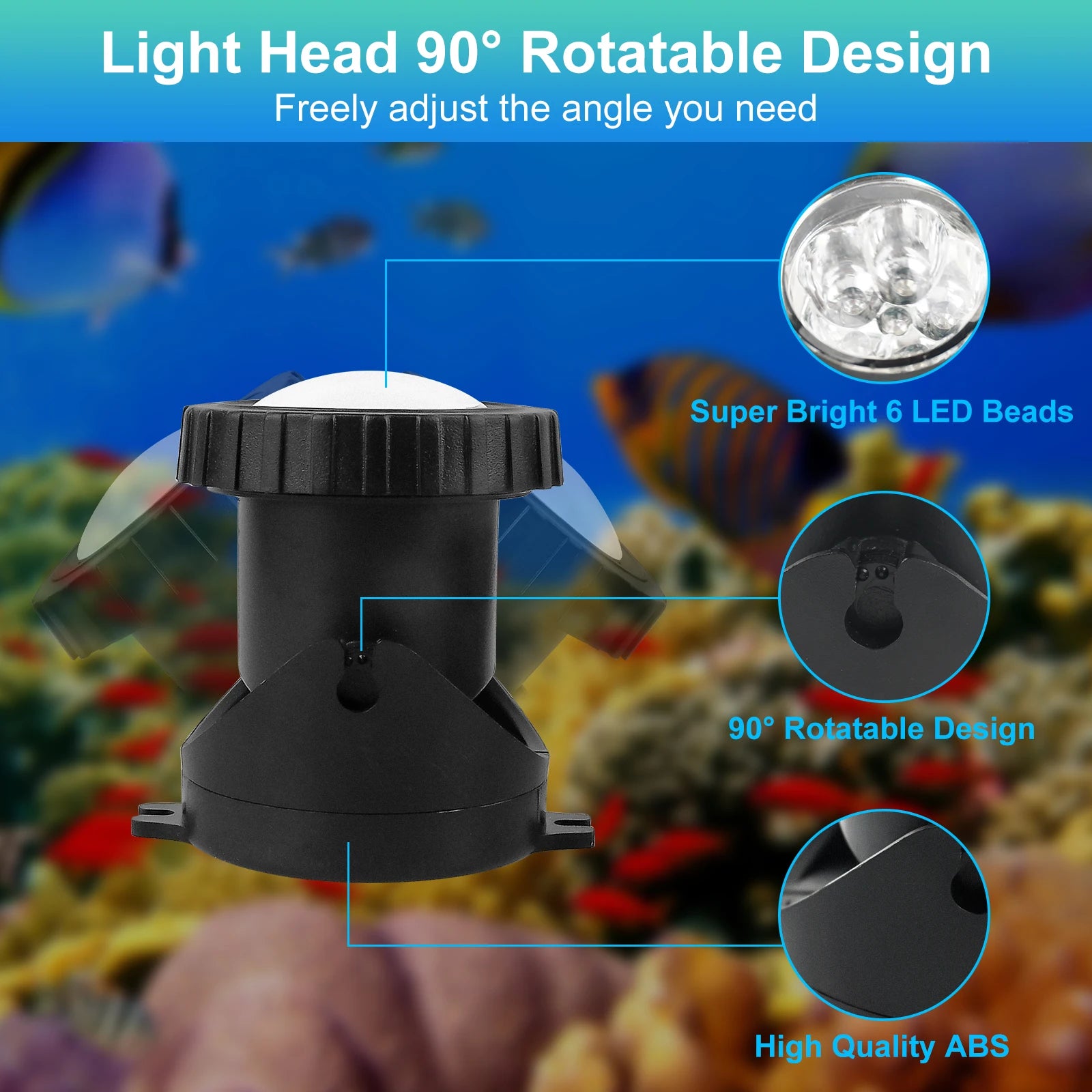 IP68 RGB LED Underwater Pond Spotlight 6 LED Beads 90 Degree Adjustable App and Remote Control 16 Million Colors ABS 5.5cm x 6cm Pond Garden