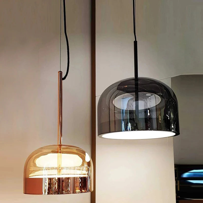 Modern Glass Pendant Light Smoky Gray Gold Knob Dimmable AC 90-260V Dining Room Bedroom