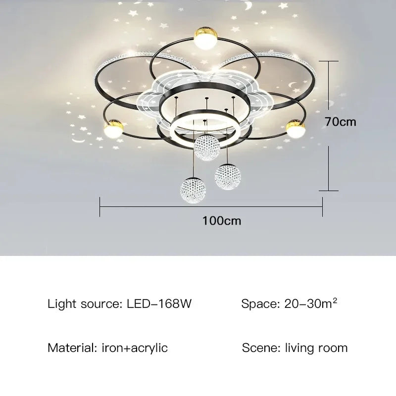 Modern Oval LED Pendant Chandelier Iron Acrylic Black Gold White Dimmable Remote AC 85-265V