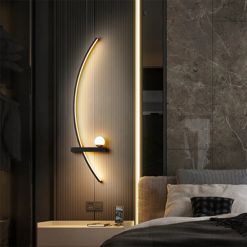 Modern C-Line LED Wall Sconce 12-20W Dimmable Remote CCT 3000-6000K Black Gold AC 90-260V
