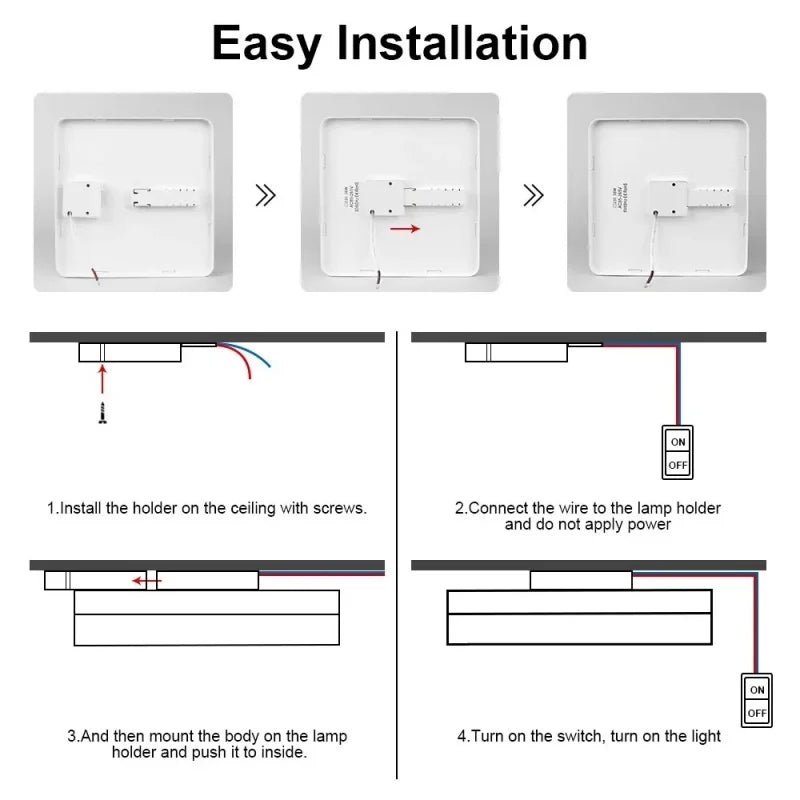 Ultra-Thin LED Flush Mount Ceiling Light 48W 6500K Square Iron Acrylic AC 90-260V