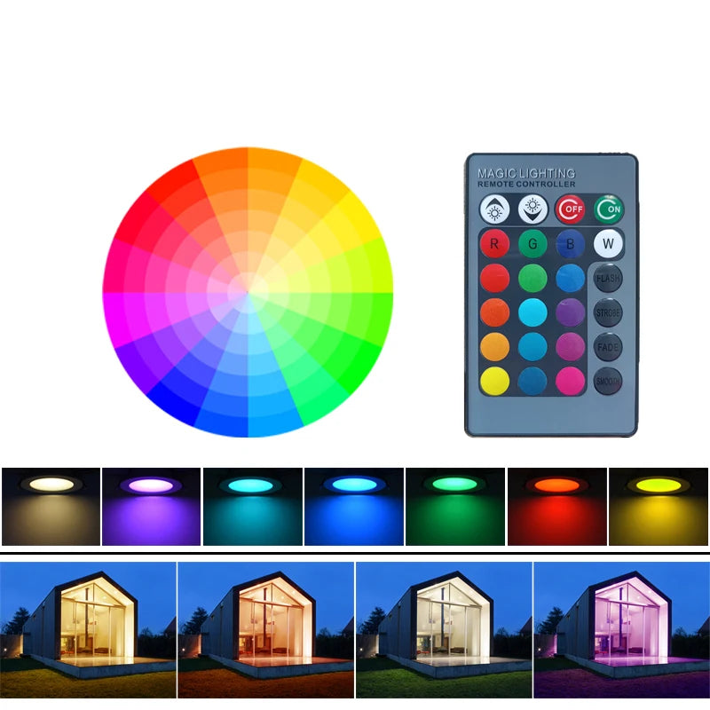 RGB LED Recessed Downlight 10W 15W 16 Colors IR Remote Control 90 Degree Aluminum AC 90-220V KTV Bedroom Living Room Ceiling Spot