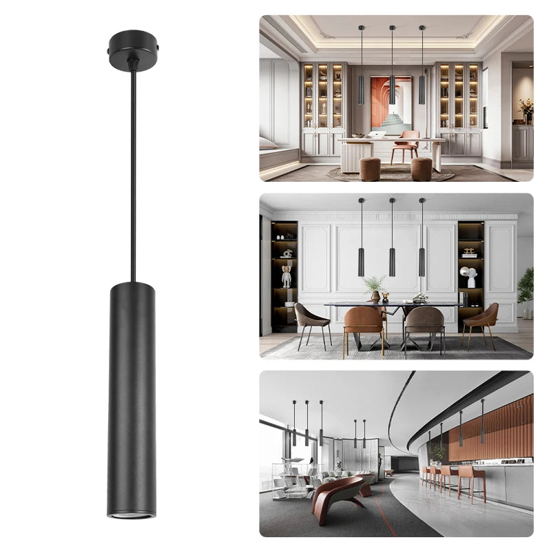 Modern Aluminum LED Pendant Light 10W 15W Long Tube 6x16cm 6x30cm AC 110-265V Black
