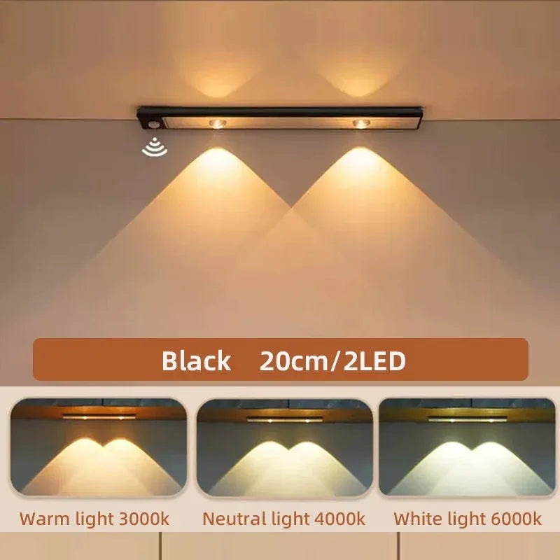 Ultra Thin Rechargeable LED Under Cabinet Light Motion Sensor 3 Color Temperatures Dimmable Magnetic USB Type-C 20cm to 50cm Kitchen Wardrobe