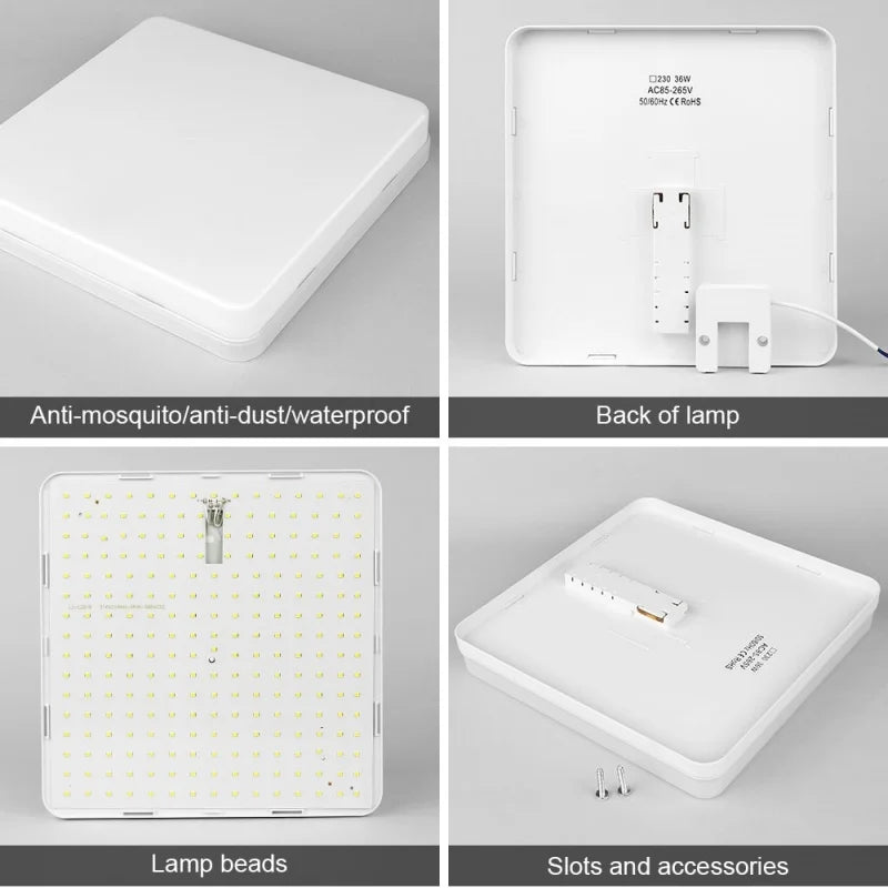 Ultra-Thin LED Flush Mount Ceiling Light 48W 6500K Square Iron Acrylic AC 90-260V