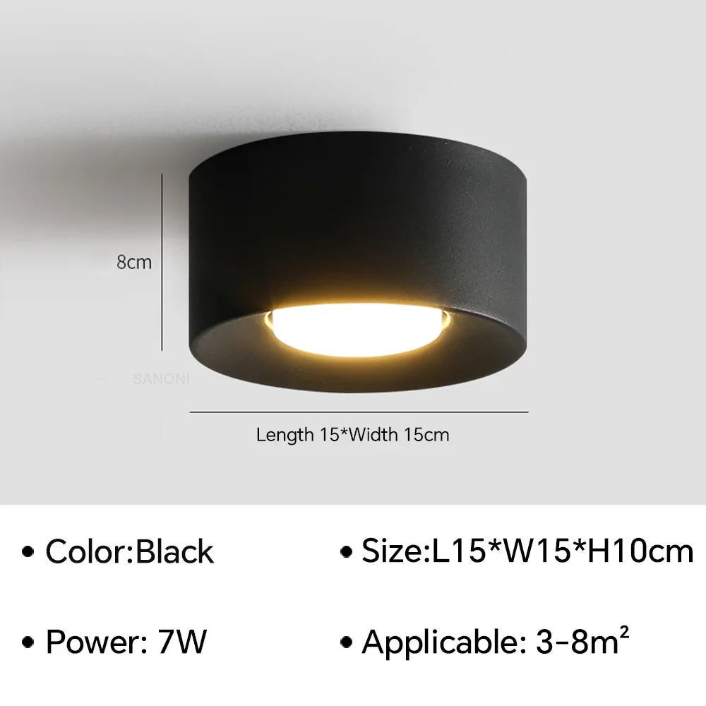 Modern LED Cylinder Surface Mounted Ceiling Spotlight 7W 14W 21W Single Double Triple Head Iron Acrylic AC 90-260V Bedroom Hallway White Black