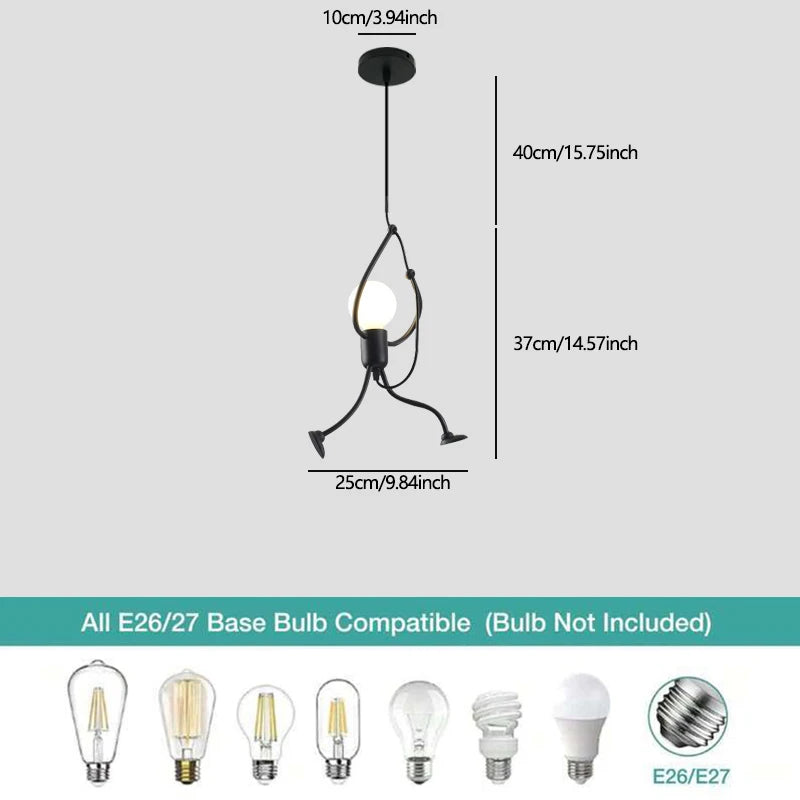 Vintage Iron Little Man Chandelier E26 Black Modern Art Pendant Light AC 110-240V Home Decor