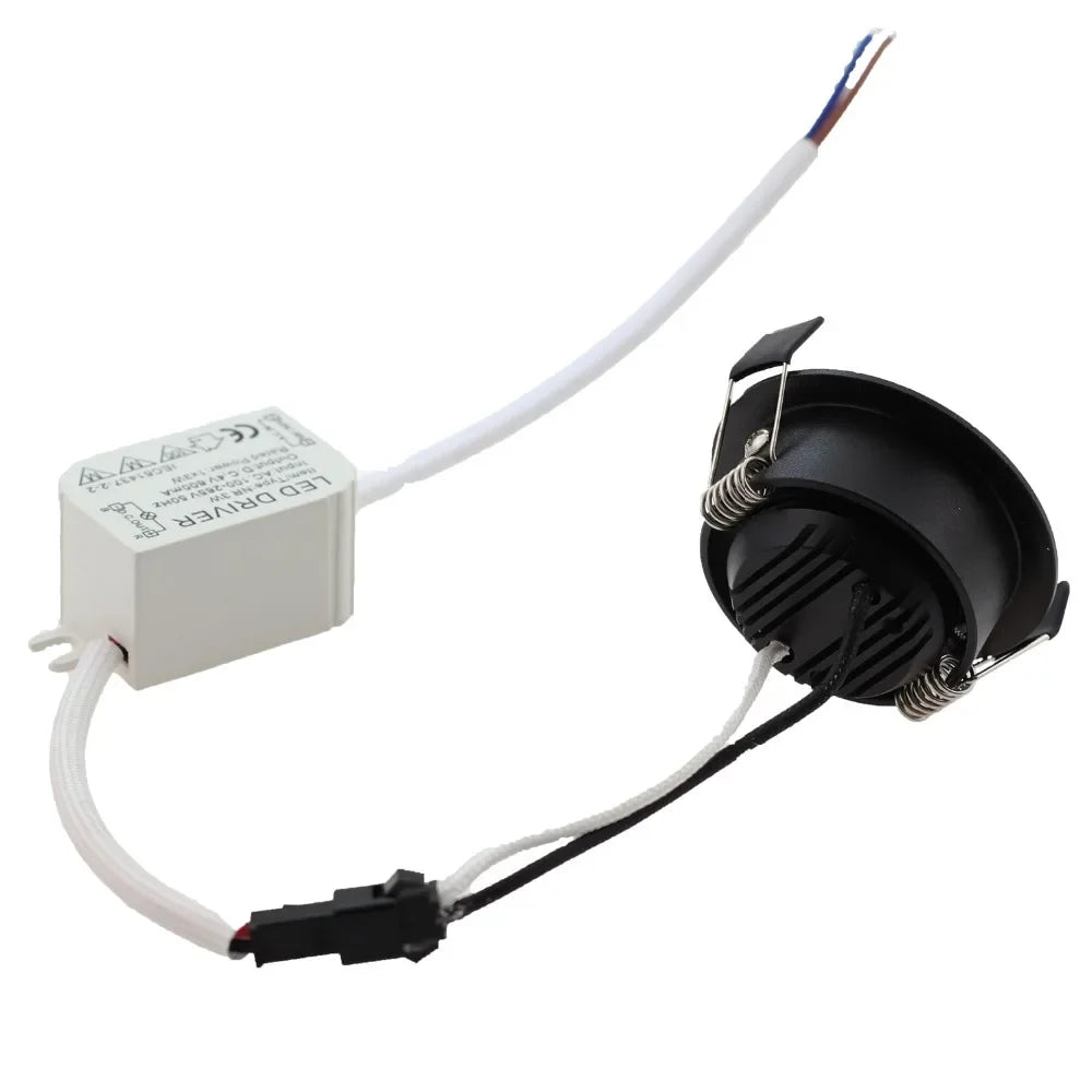 3W LED Recessed Downlight D52mm 41mm Cutout 45° 180lm AC 85-265V Black Aluminum 3-Color