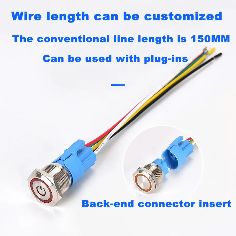 Waterproof LED Metal Push Button Switch 12mm 16mm 19mm 22mm 5A Momentary Latching 5-220V