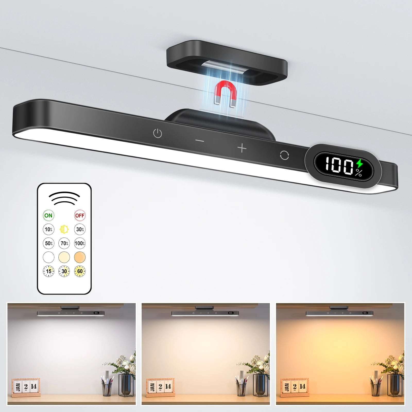 Rechargeable LED Light Bar 5W 120 LEDs 3-Color 5-Brightness Magnetic USB 2500mAh 300mm