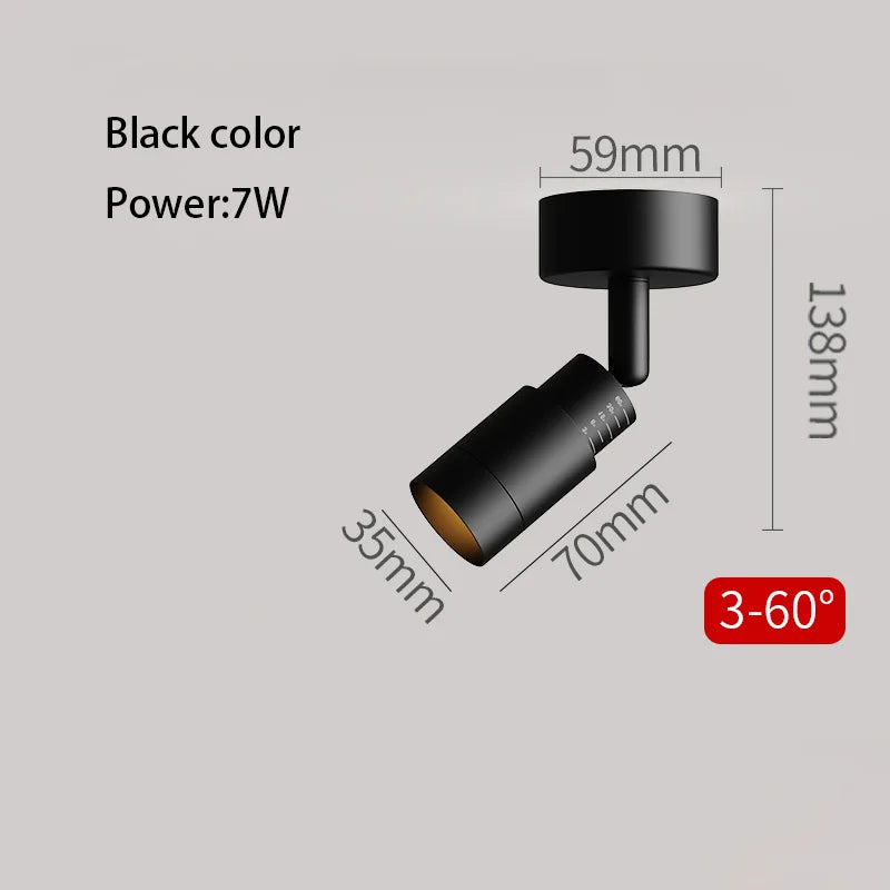 3°-60° Zoom LED Surface Mounted Spotlight Adjustable Beam Aluminum AC 90-260V 3-5m²