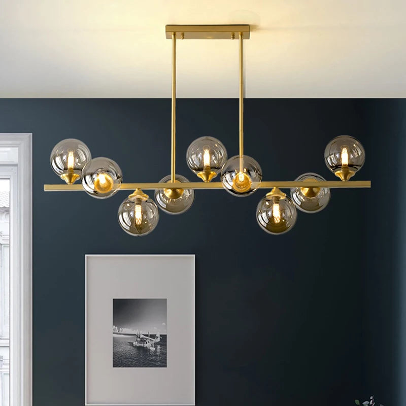 Modern Multi-Head Glass Pendant Chandelier 7 9 Heads 48W Ironware Dimmable AC 90-265V