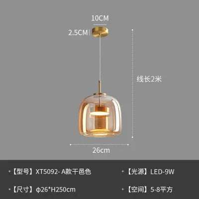 Nordic Minimalist Iron Glass Pendant Chandelier E26 E27 38cm Single Head Dimmable AC 90-260V