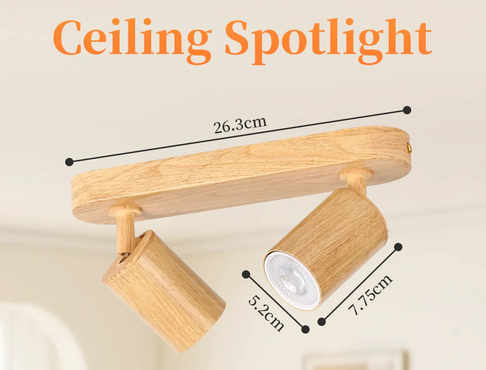 Wood Grain GU10 LED Ceiling Spotlight 25W Max 350 Degree Horizontal 90 Degree Vertical Adjustable AC 85-265V Single or Double Head Foyer Bedroom Kitchen