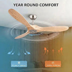 42 52 60 Inch Solid Wood Ceiling Fan No Light Remote Control 6-Speed DC Motor 85-265V