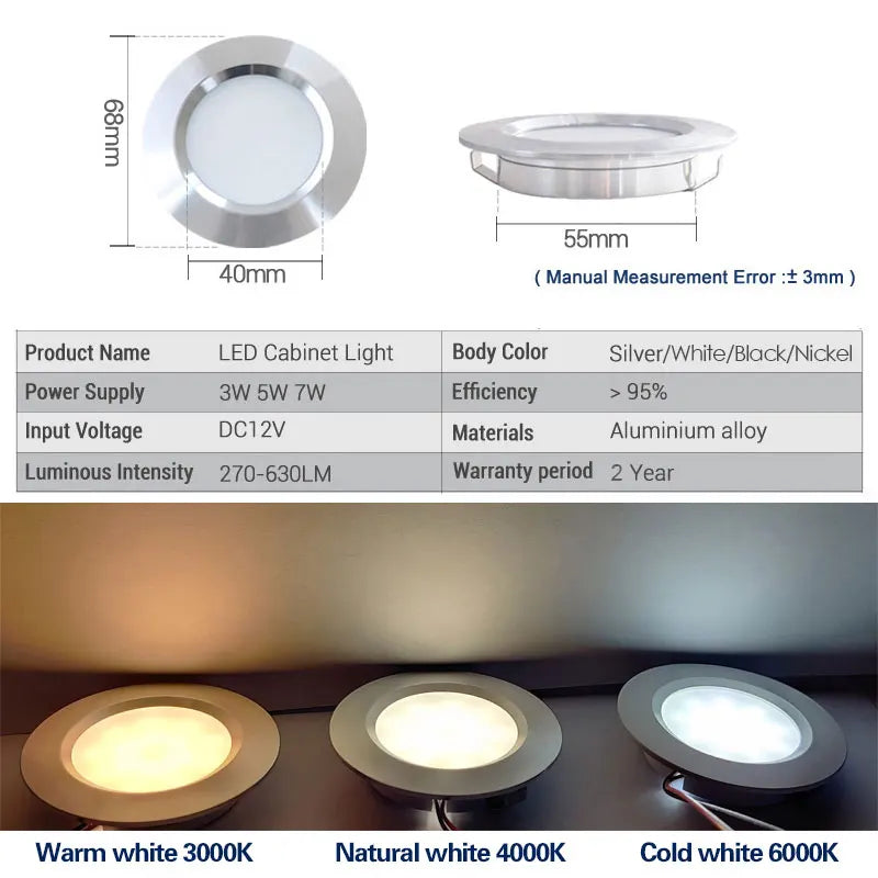 Mini Ultra-Thin DC12V LED Downlight 3W 5W 7W D68mm IP65 SMD2835 CRI80+ Warm Neutral Cool