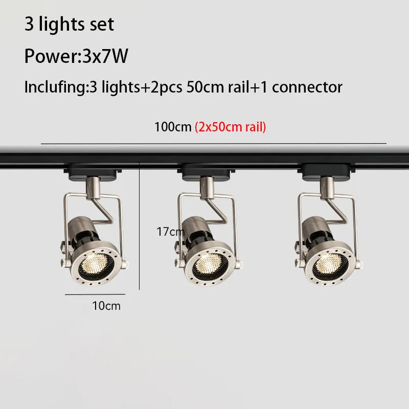 Industrial LED Track Light Set 3-4 Lights Brushed Nickel Aluminum AC 110-240V 5-Year Warranty