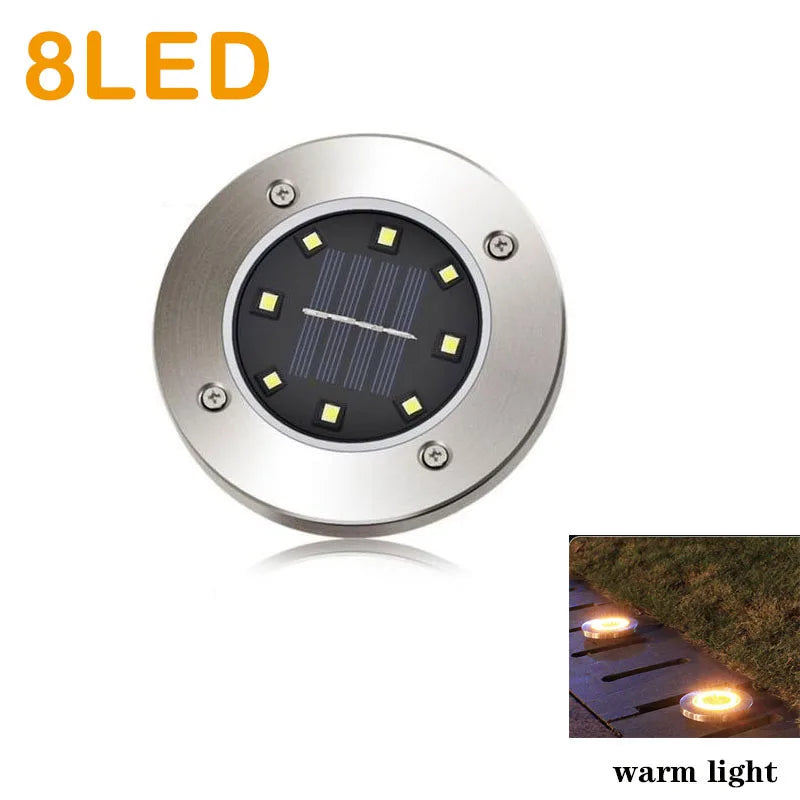 Solar LED Underground Ground Light 8 or 20 LED IP65 Stainless Steel ABS Dusk to Dawn Auto Sensor Warm White Cool White 4.7 x 5 inch Garden Path Driveway