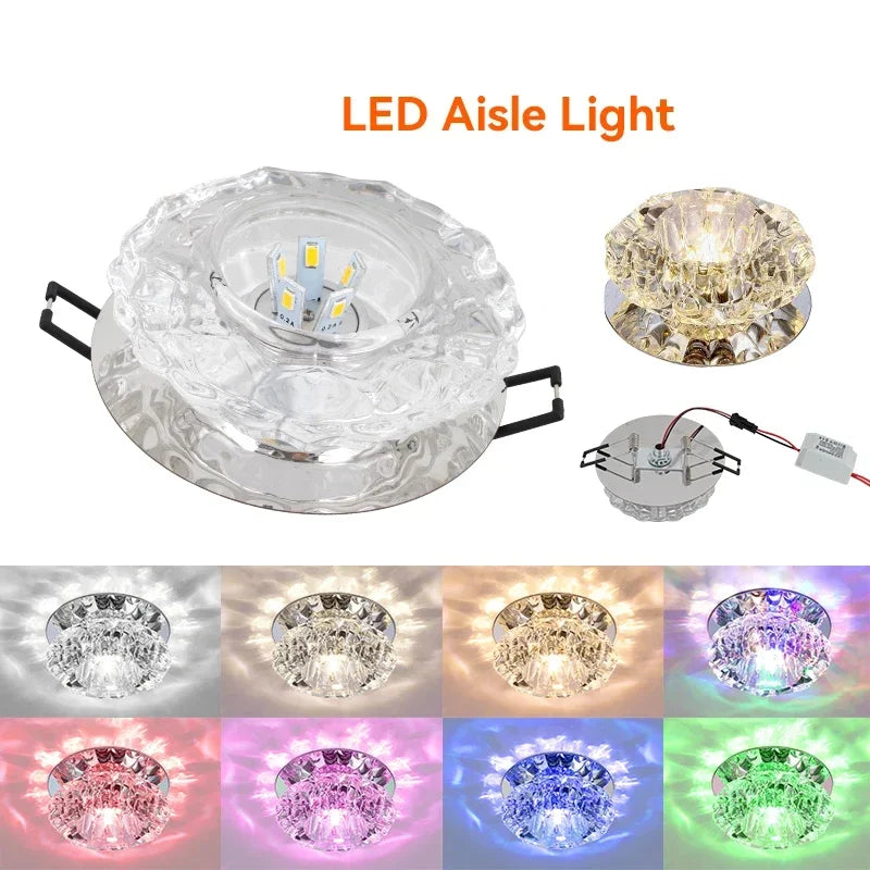 Crystal G4 LED Flush Mount Ceiling Light 5W 10cm Round Chrome Metal Embedded AC 85-250V Corridor Porch Balcony Bedroom