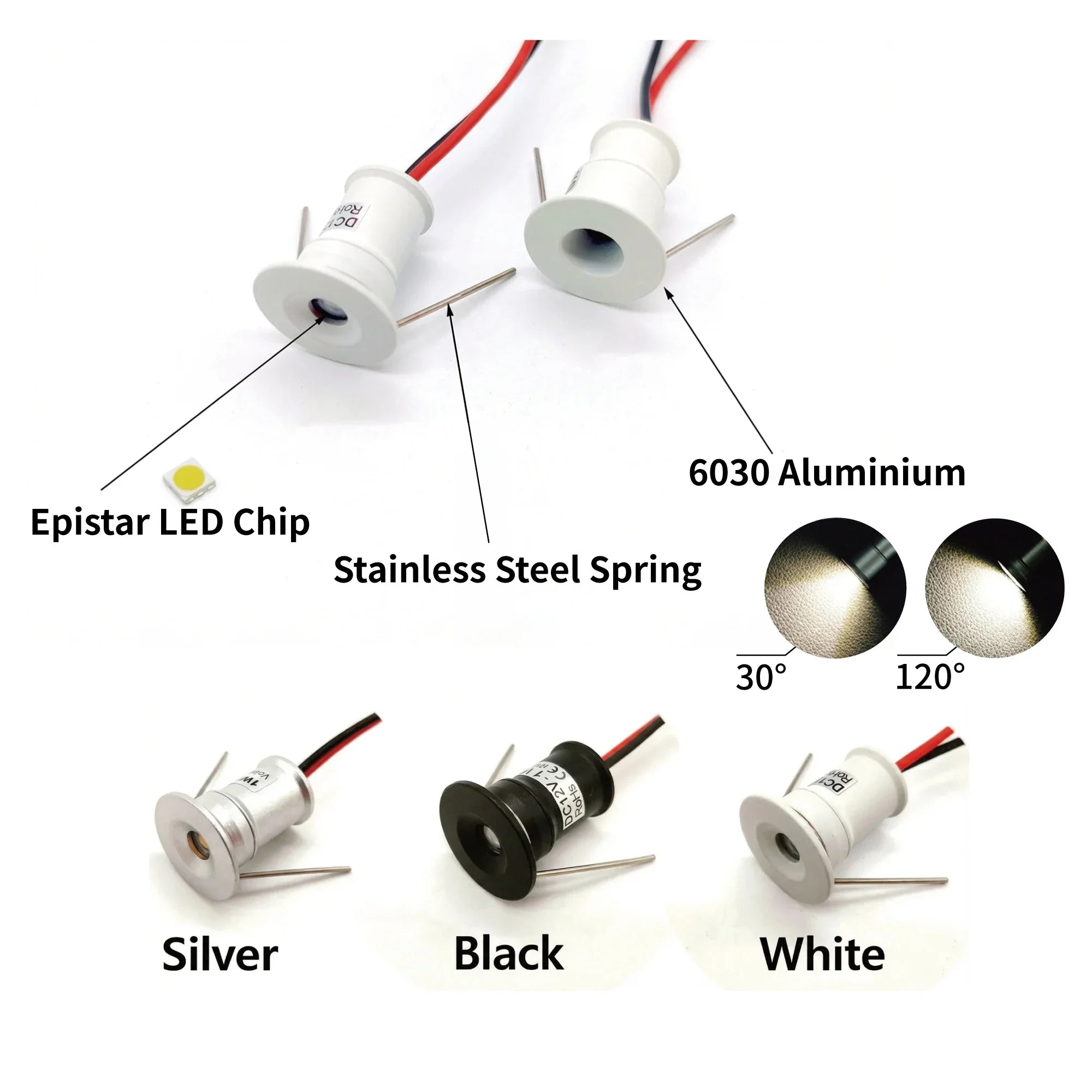 9-18 Pack 1W DC 12V Mini Recessed LED Spotlight Kit IP65 15mm Cutout 30° 120° AC Power Supply