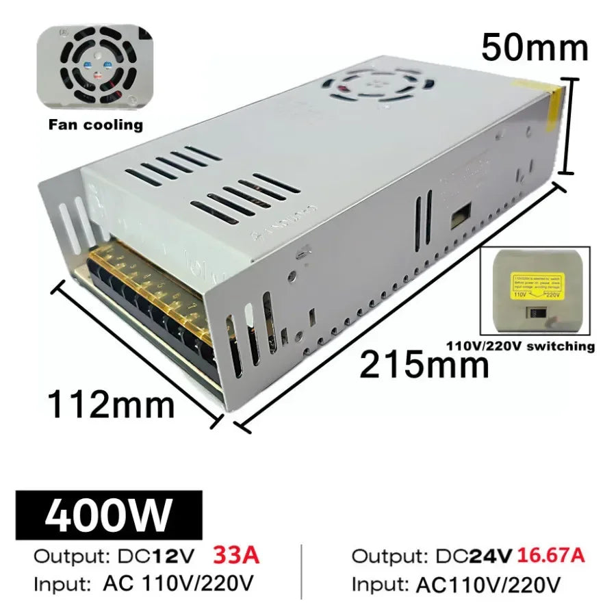 AC 110-220V to DC 12V 24V Power Supply 5A 10A 20A 40A LED Strip Indoor Aluminum Constant Voltage