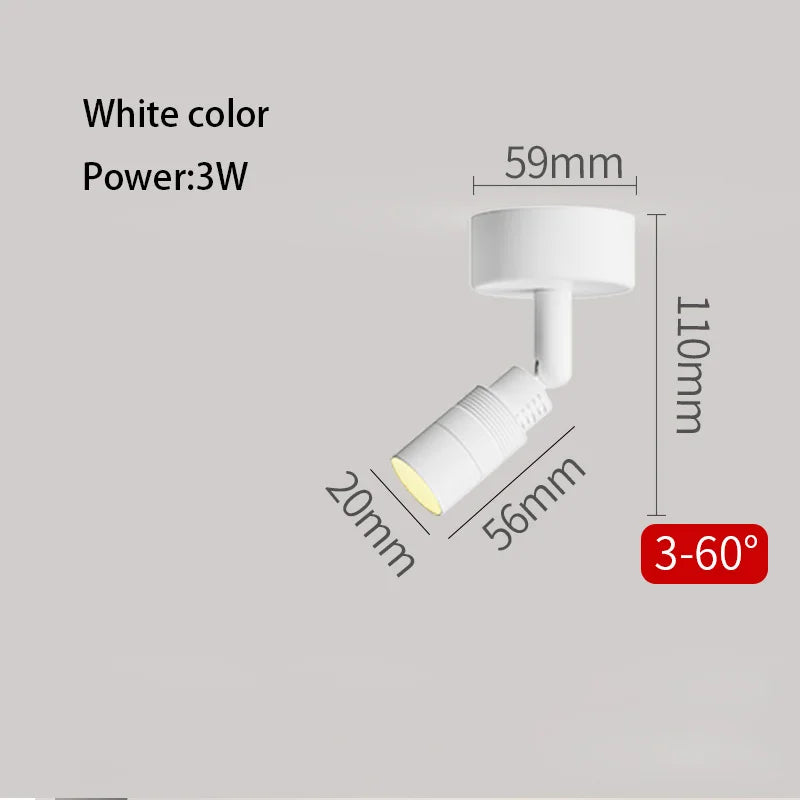 3°-60° Zoom LED Surface Mounted Spotlight Adjustable Beam Aluminum AC 90-260V 3-5m²