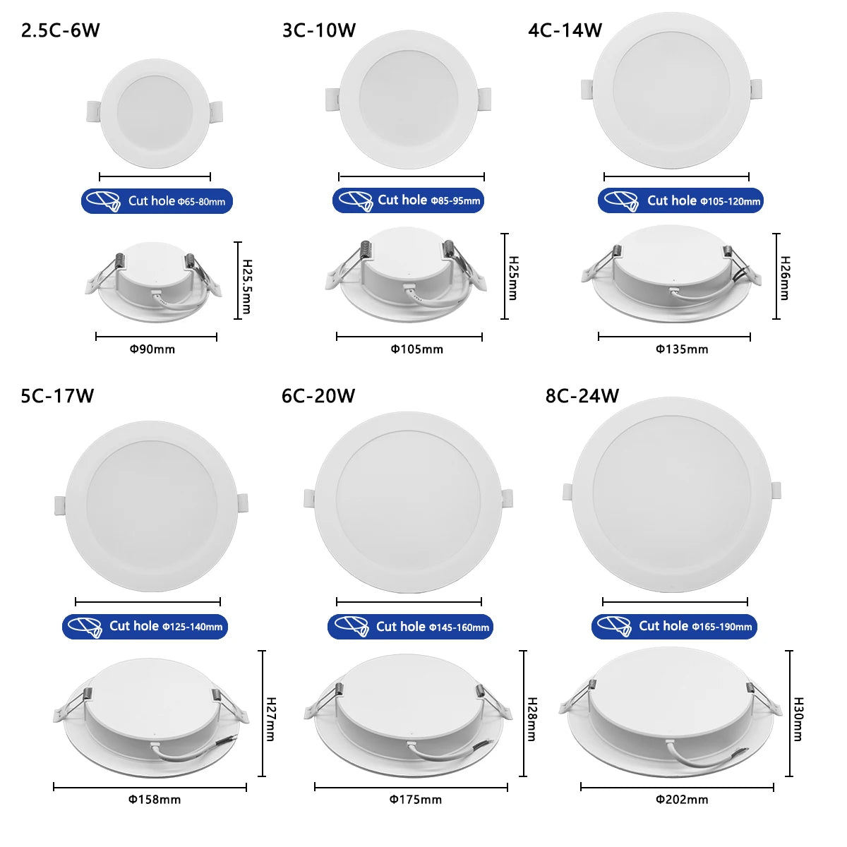 4-Pack LED Recessed Downlight 6W-24W No Flicker 3000K 4000K 6000K AC 110-260V Kitchen
